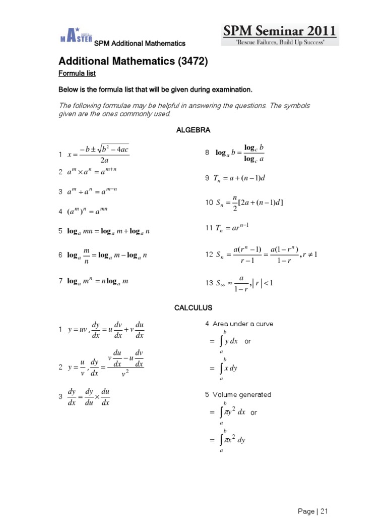 Spm Addmath Formula List Given Triangle Geometry Elementary Geometry
