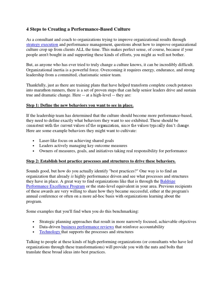 Build a Performance-Based Culture | PDF | Career & Growth | Self ...