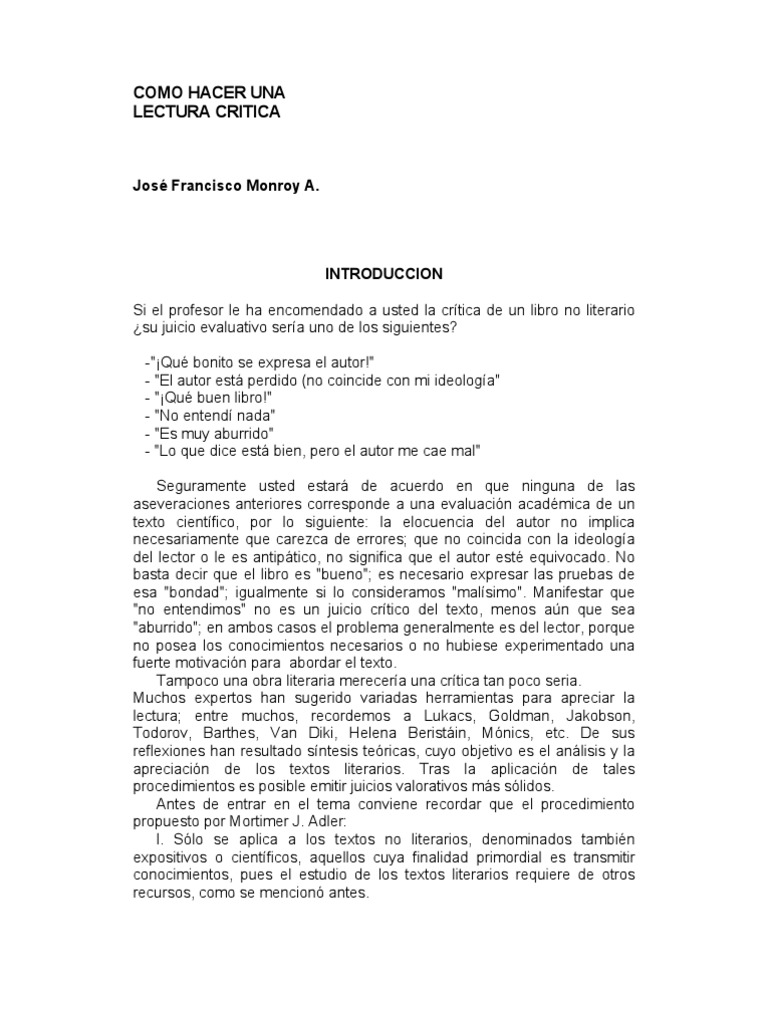 Como Hacer Una Lectura Critica Lectura (proceso) Ciencia