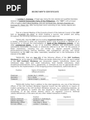 Secretary Certificate Sample Fill Online Printable
