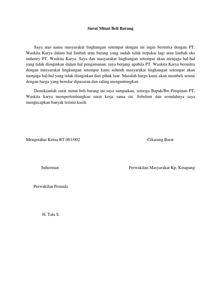 Surat Minat Beli Barang
