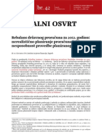 Rebalans Državnog Proračuna Za 2012. Godinu: Nerealistično Planiranje Proračuna I/ili Nesposobnost Provedbe Planiranog