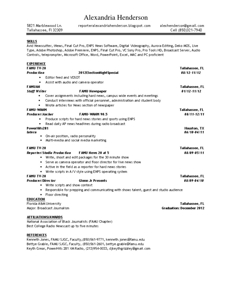 Aspiring Broadcast Journalist Resume | PDF