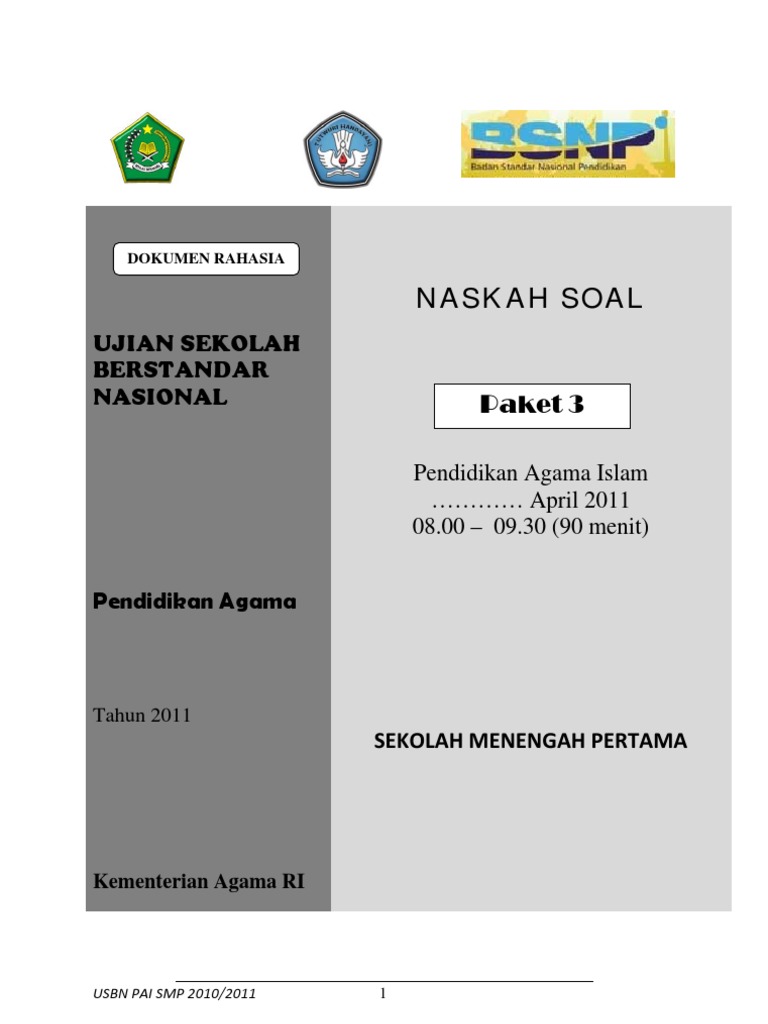 Soal Usbn Pai 2011_smp_p3