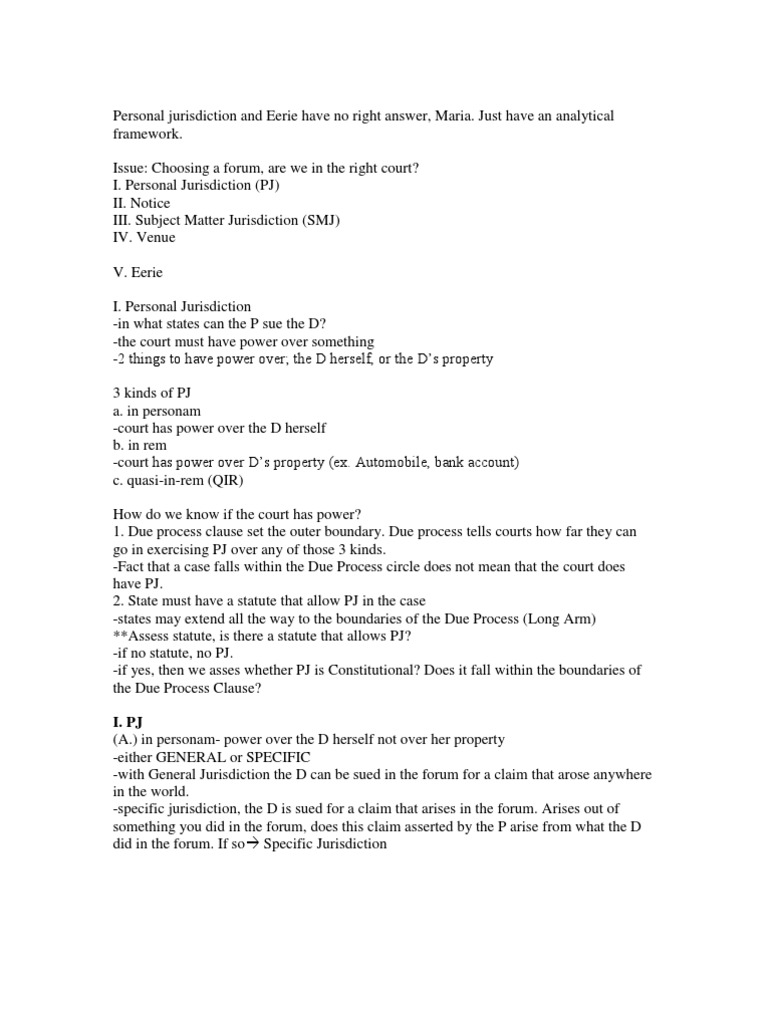 Civ Pro Outline Barbri Diversity Jurisdiction Personal Jurisdiction