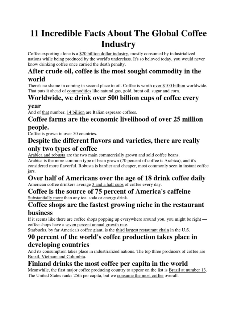 11 Facts About the Global Coffee Industry | PDF | Coffee | Drink