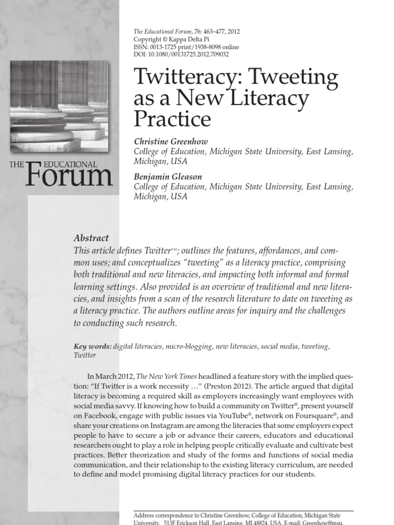 Twitteracy: Twitting As A New Literacy Practice | PDF | Twitter ...