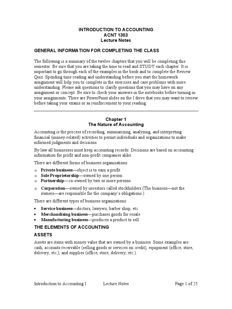 Introduction To Accounting Lecture Notes PDF Debits And Credits