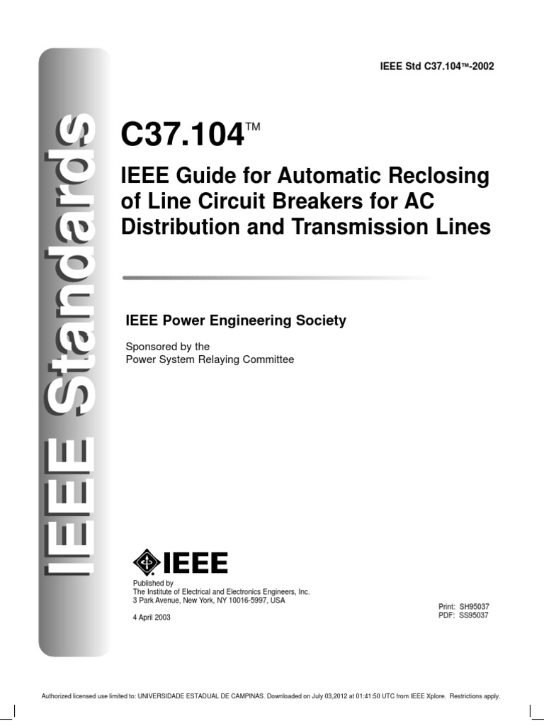 C37.104 IEEE Guide For Automatic Reclosing PDF Relay Electrical