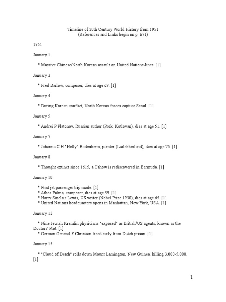 Timeline Of The th Century Part Ii 1951 To 1999 Pdf