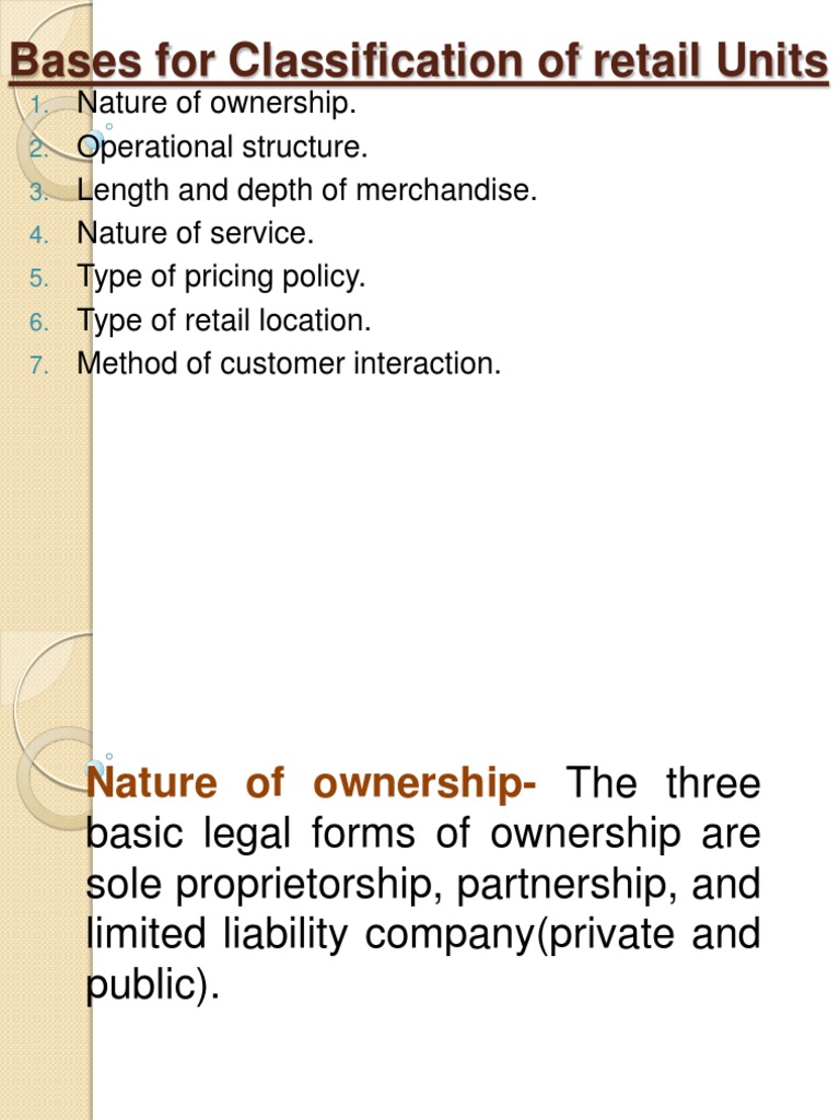 Classification Bases for Retail Units | PDF | Retail | Ownership