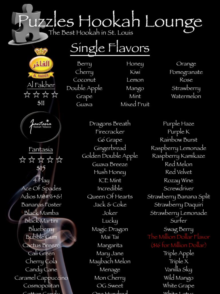Puzzles Hookah Lounge Finalized Menu Download Free PDF Lemonade Drink