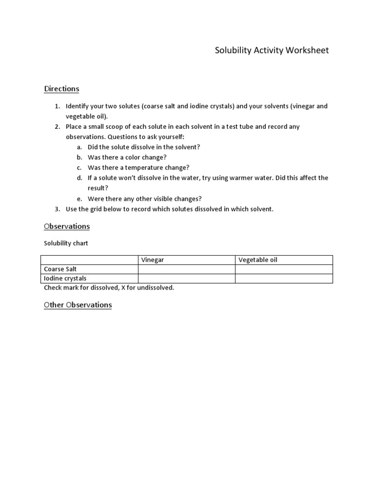 Solubility Activity Worksheet Guide | PDF