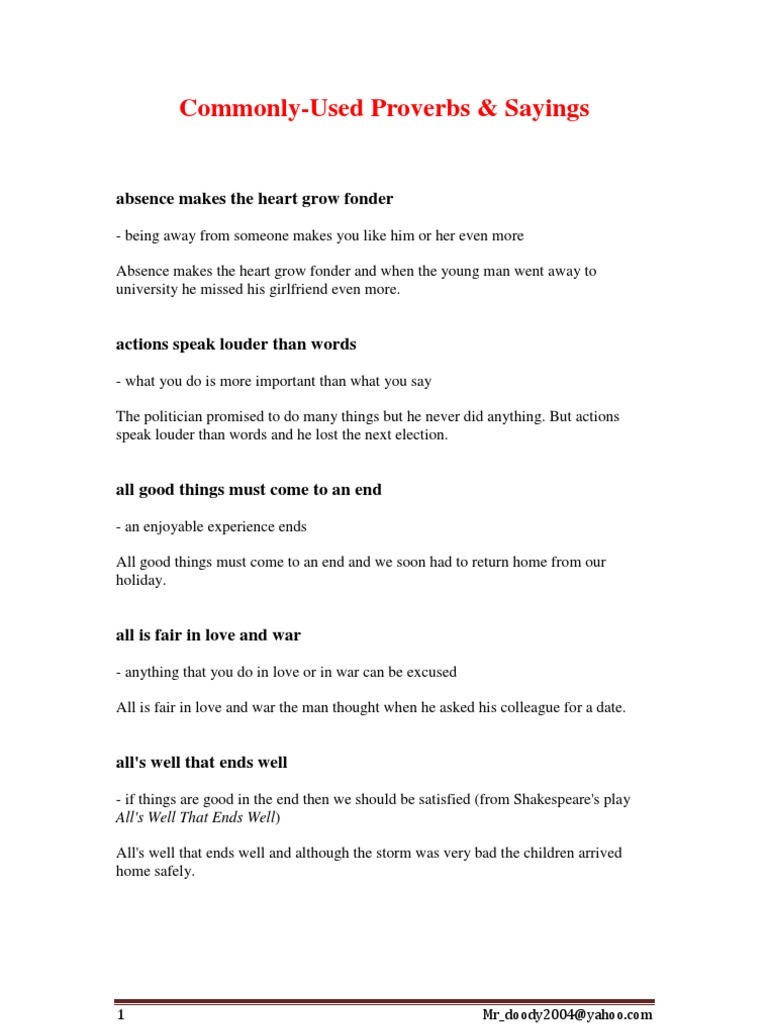 Commonly-Used Proverbs & Sayings: Absence Makes The Heart Grow Fonder ...