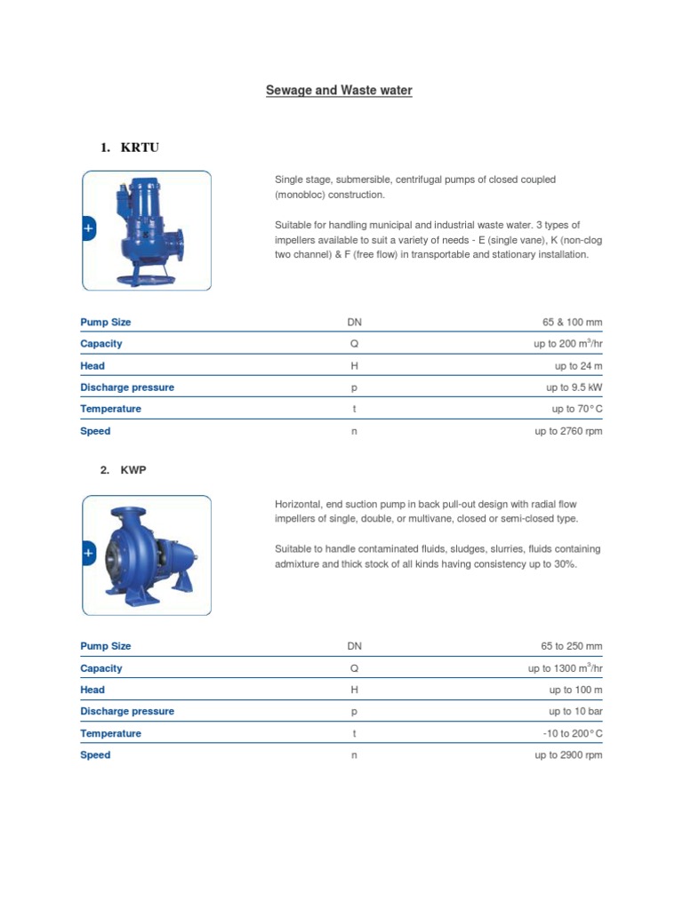 KSB Pumps - Sewage & Waste Water | PDF | Chemical Equipment | Pump
