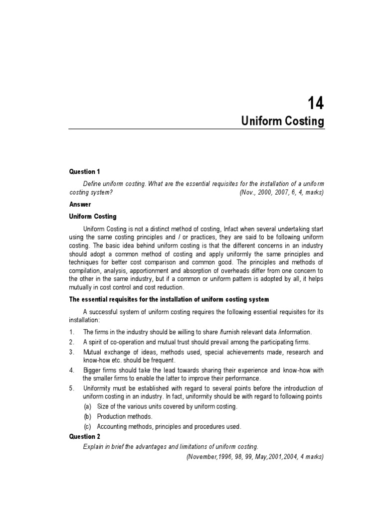 Uniform Costing PDF Cost Accounting Accounting
