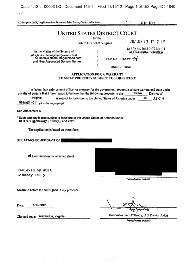 Mega Upload Domain Seizure Warrant | PDF | Search Warrant | Search And ...