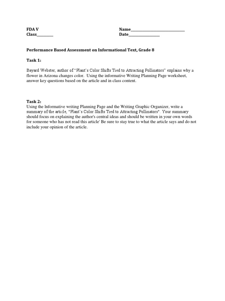 Grade 8 Informative Writing Assessment | PDF | Flowers | Paragraph