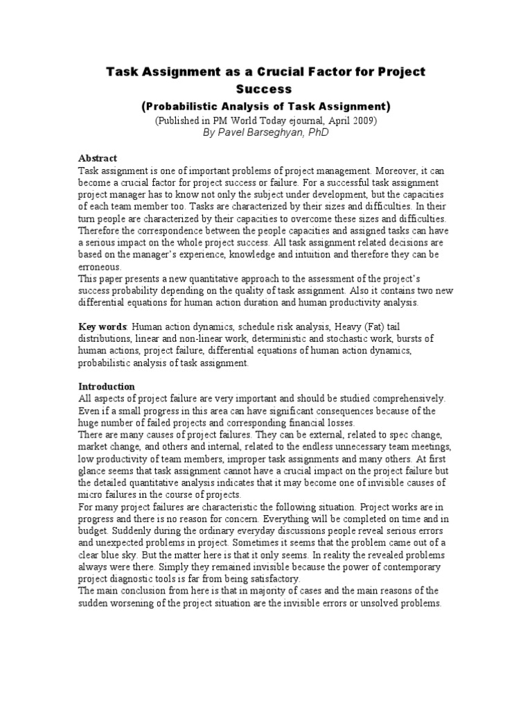 Task Assignment Impact on Project Success | PDF