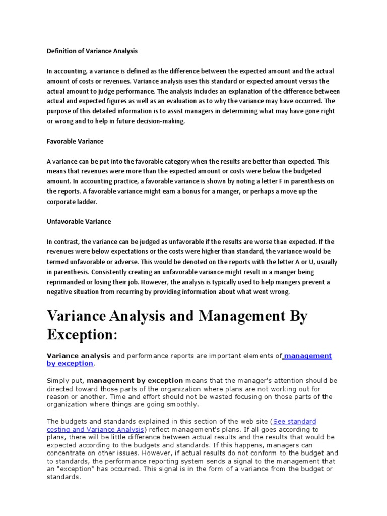 Understanding Variance Analysis in Accounting | PDF | Standard ...