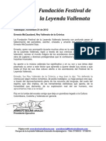 Comunicado Deceso Ernesto Mccausland Sojo. Nov. 21 de 2012