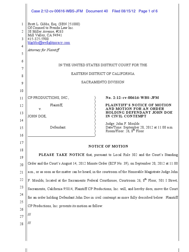 Motion For Order Holding Defendant in Civil Contempt PDF Discovery