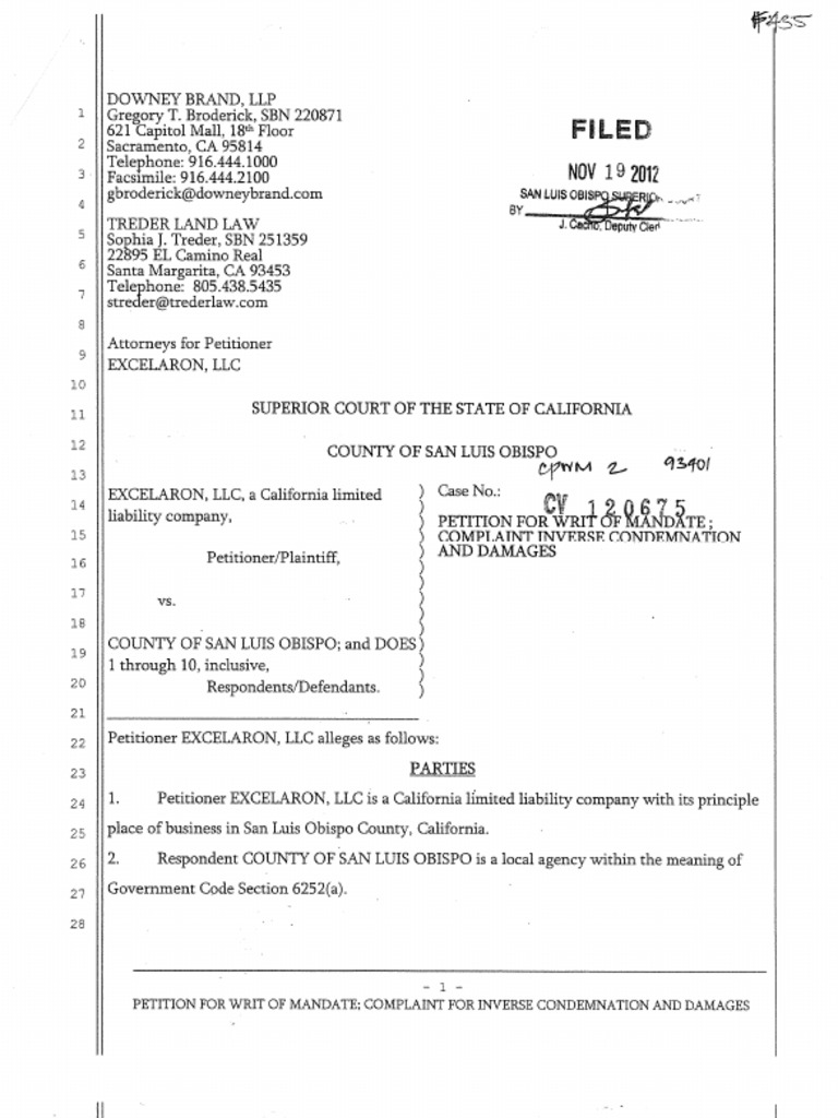 Excelaron Lawsuit Against County Of San Luis Obispo