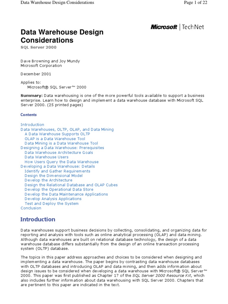 Data Warehousing - Browning | PDF | Data Warehouse | Microsoft Sql Server