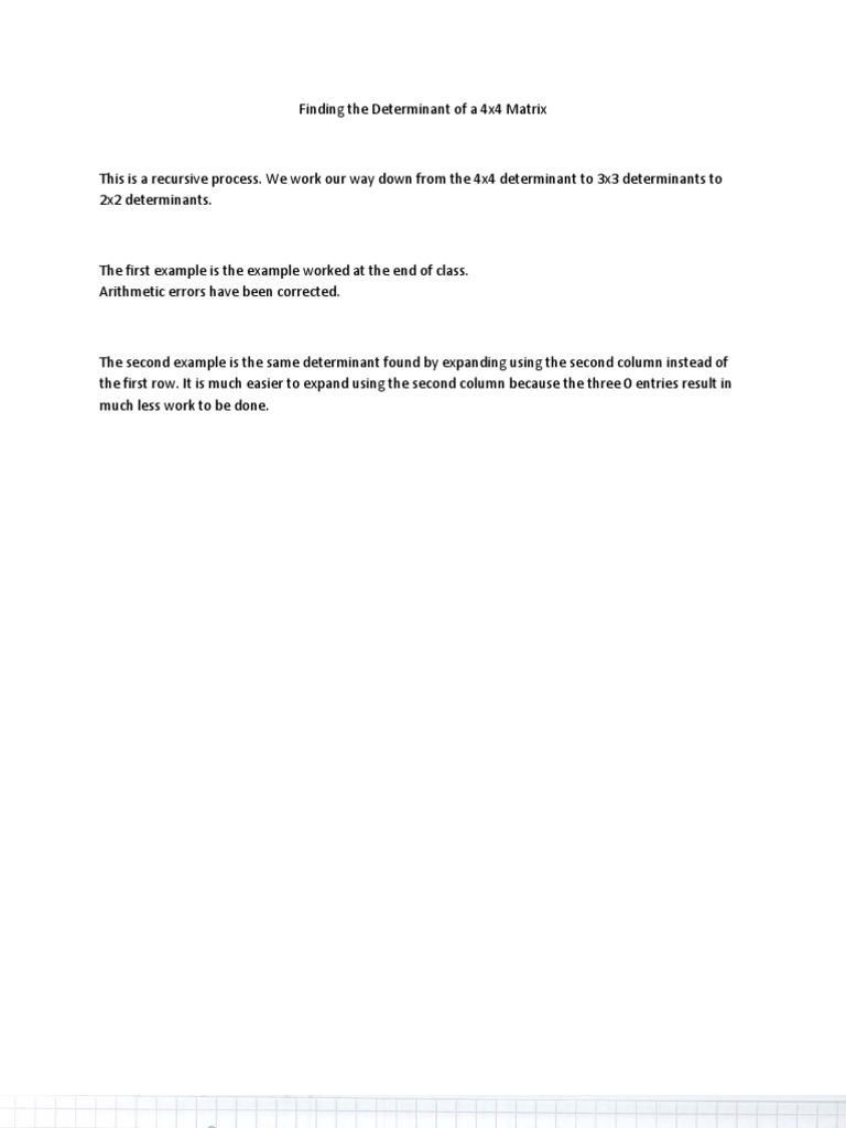Determinant Calculation for 4x4 Matrices | PDF