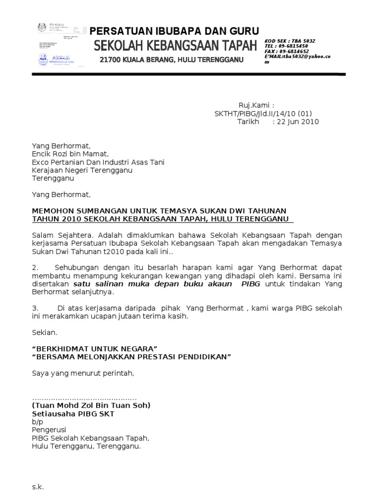 Contoh Surat Maklumbalas Minta Peruntukkan