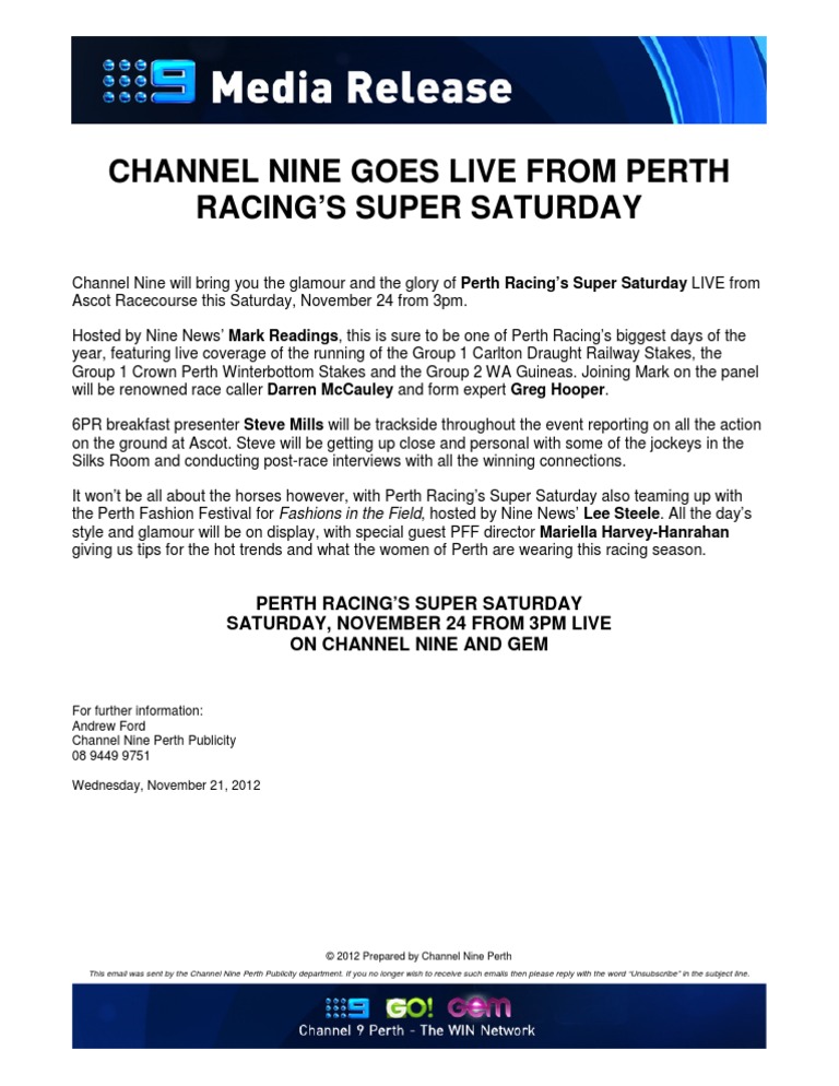 Channel Nine Goes Live From Perth Racing's Super Saturday | PDF