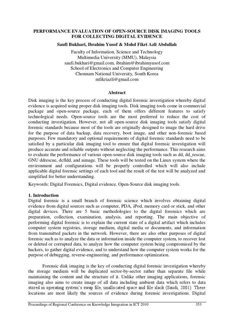 Performance evaluation of open source disk imaging tools for collecting