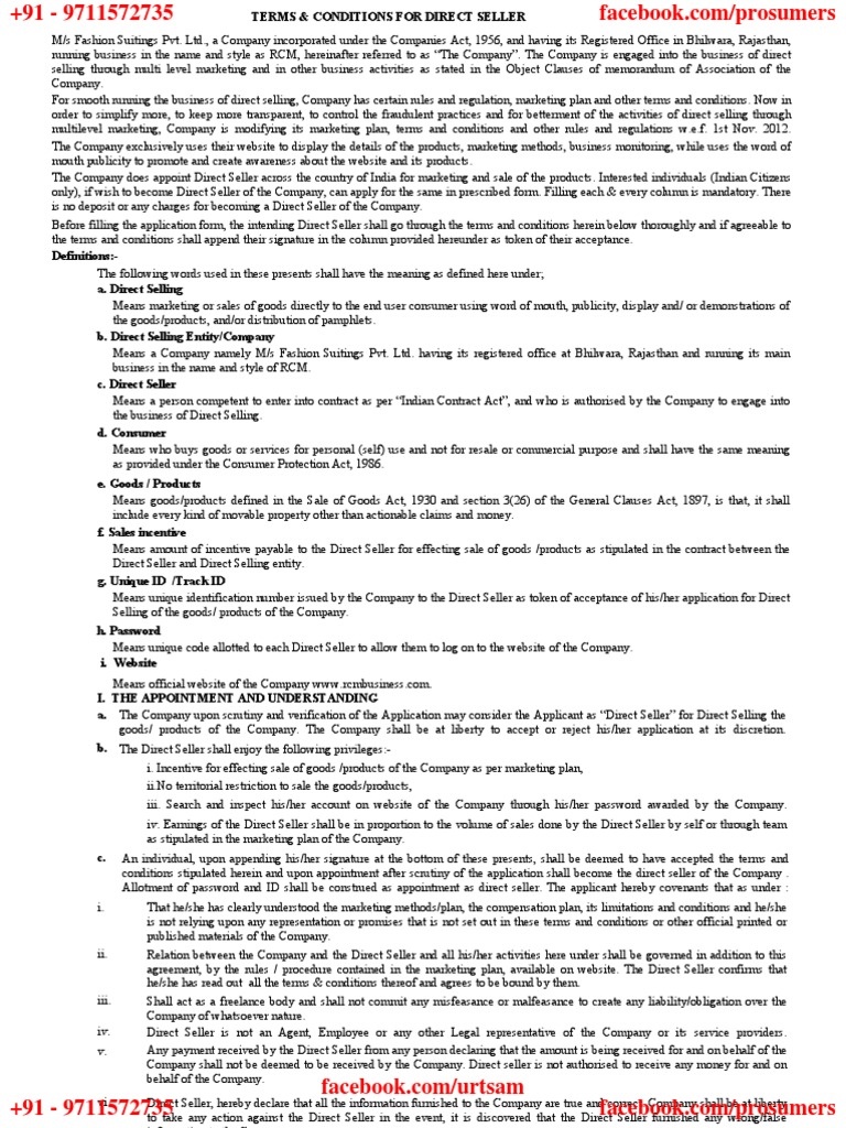 RCM Terms and Conditions - Wef 1 Nov, 2012 | PDF | Sales | Justice