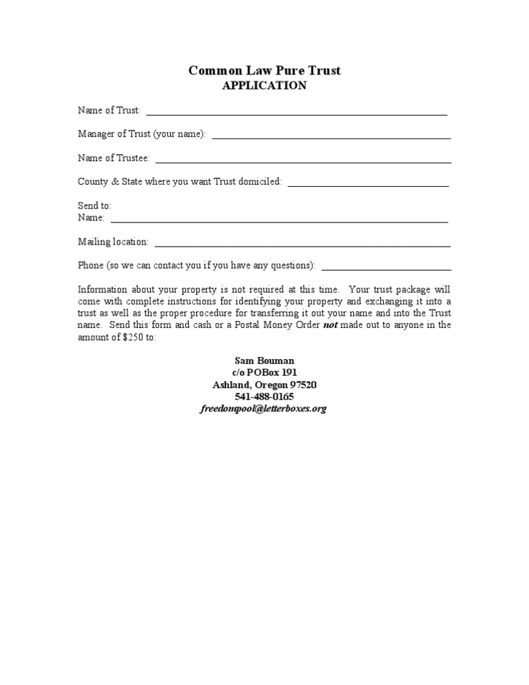 1 Pure Trust Application | PDF | Government | Business
