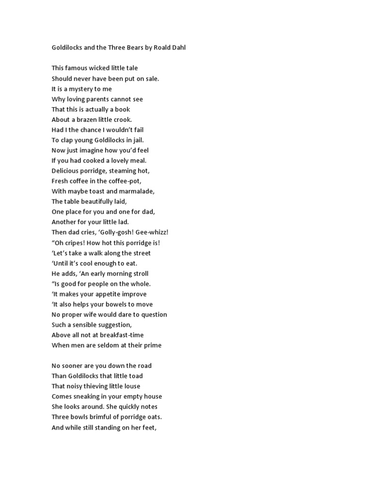 Goldilocks and the Three Bears by Roald Dahl | Goldilocks And The Three ...