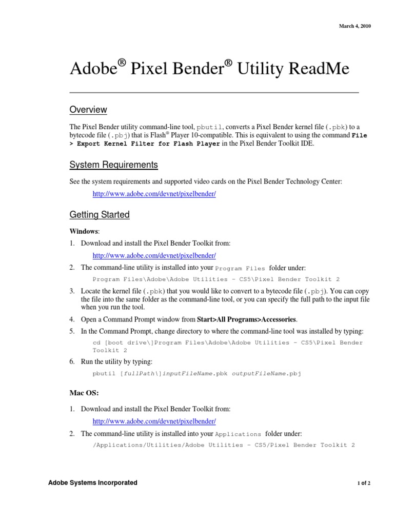 Pixel Bender Utility Read Me PDF Command Line Interface Adobe Systems