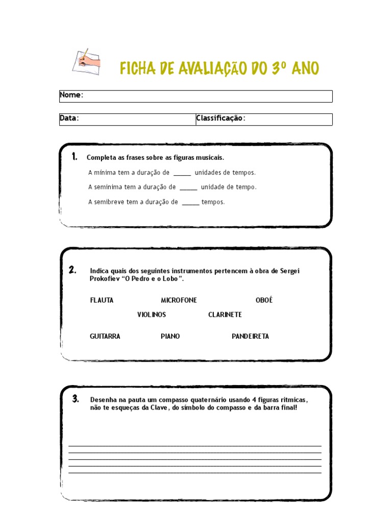 Ficha de Avaliação Da 3º Ano 2012 | PDF