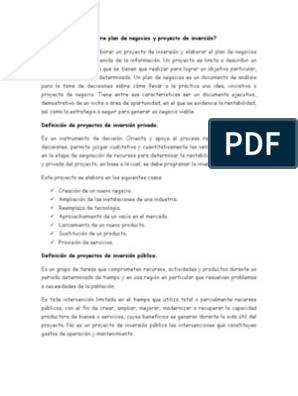 Cuál La Diferencia Entre Plan de Negocios y Proyecto de Inversión | PDF |  Inversiones | Toma de decisiones