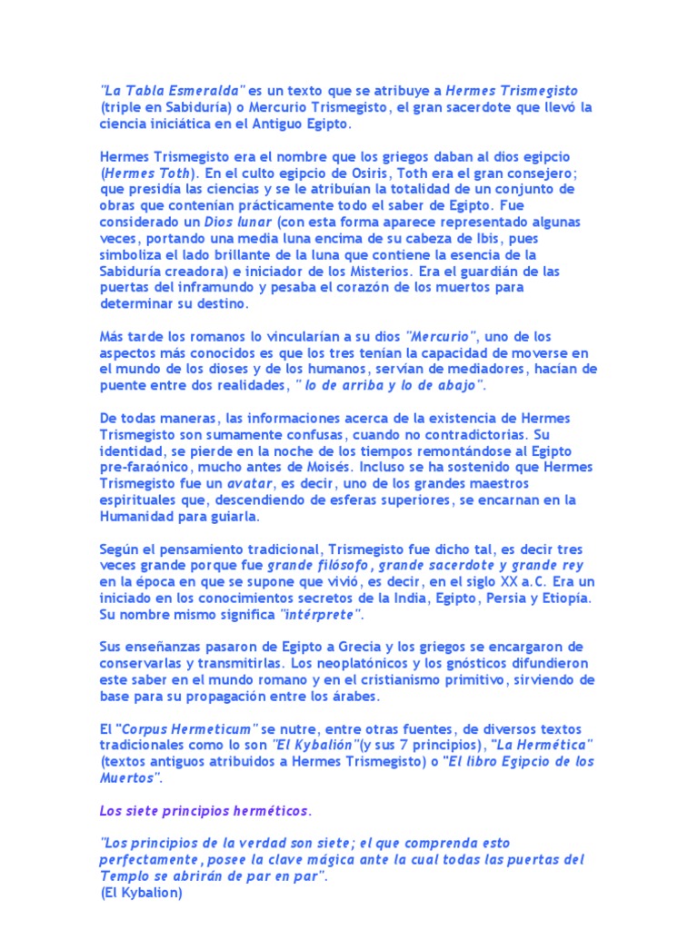 La Tabla Esmeralda PDF Hermetismo Hermes Trismegisto