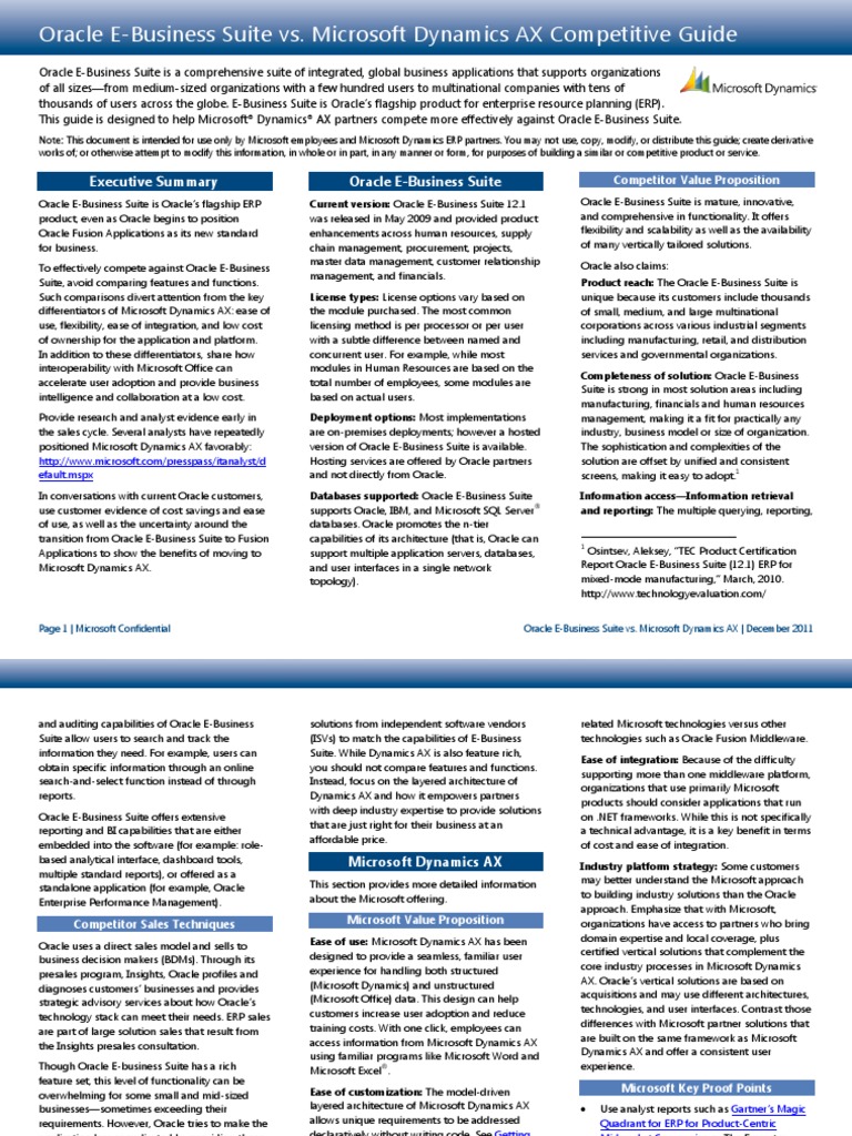 Oracle EBS Vs AX Compete Guide 122111 | PDF | Oracle Database ...