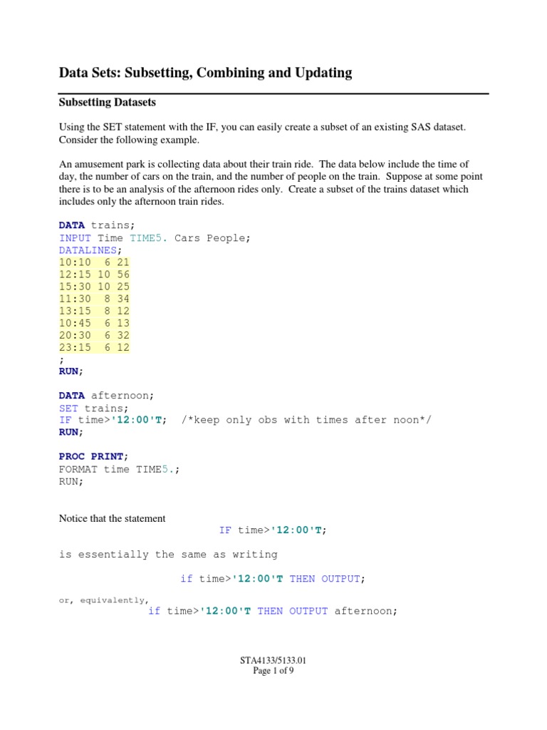 Merging Datasets In Sas