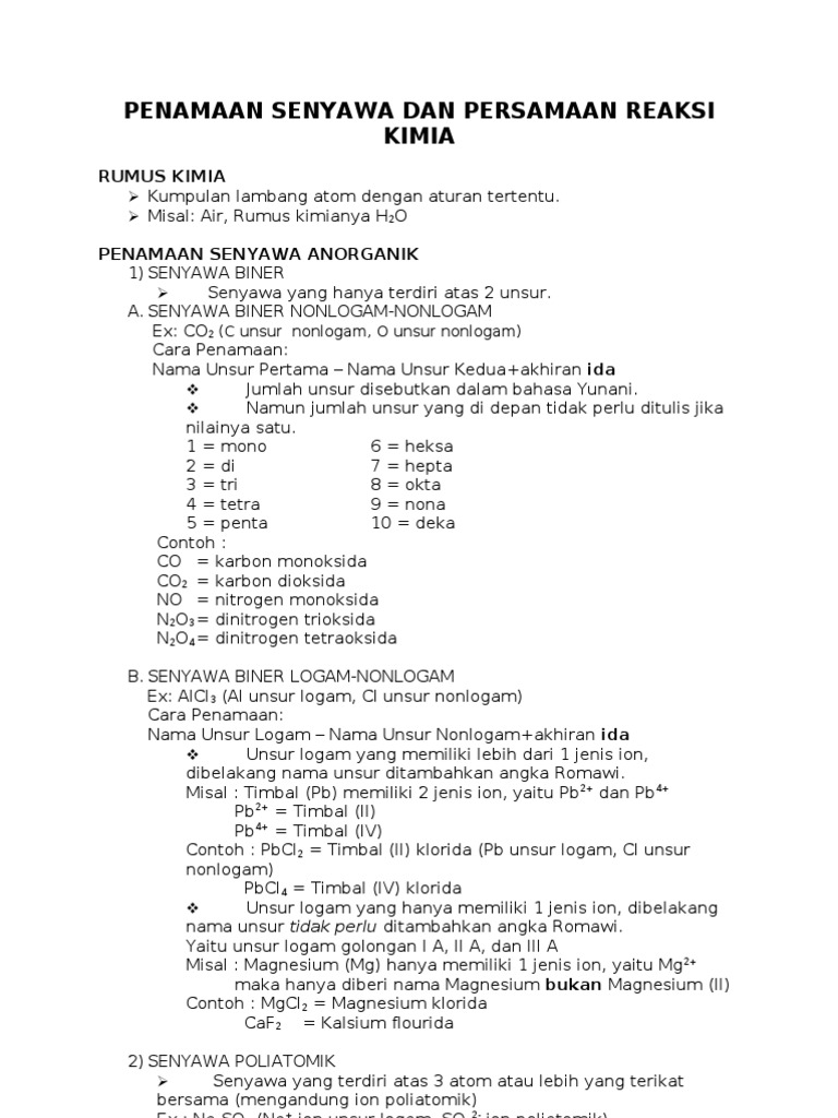 Penamaan Senyawa Dan Persamaan Reaksi Kimia