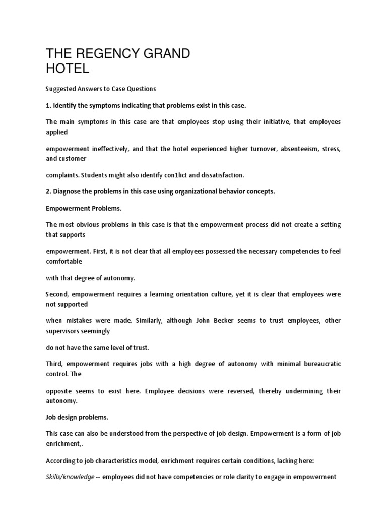the regency grand hotel case study