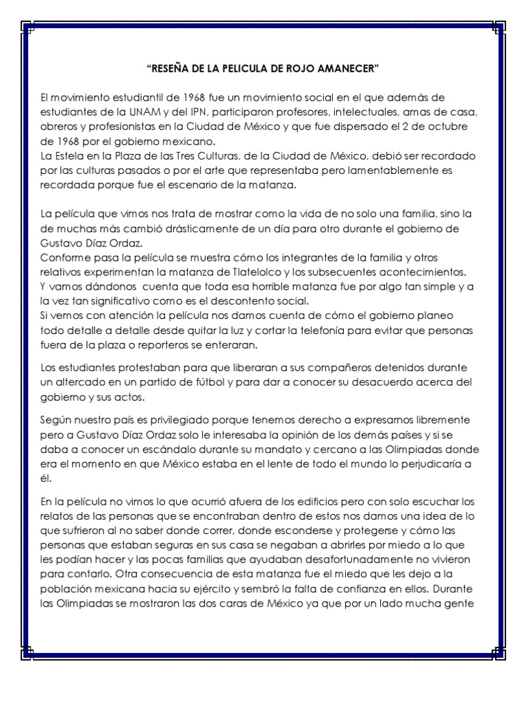 RESEÑA DE LA PELICULA DE ROJO AMANECER