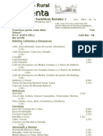 AÑO 2012 CARTA DE BEBIDAS-CAFÉ-BAR Y RESTAURANTE COMPLEJO RURAL LA VENTA
