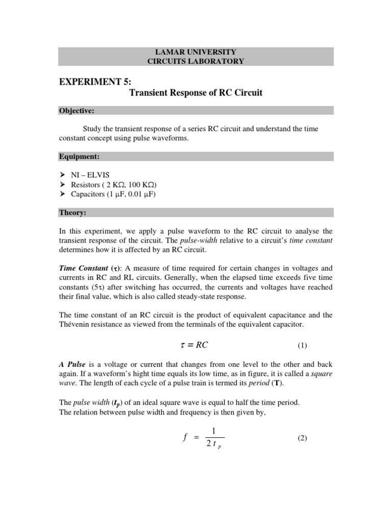 Transient Response of RC Circuit Lab | PDF | Capacitor | Electrical ...