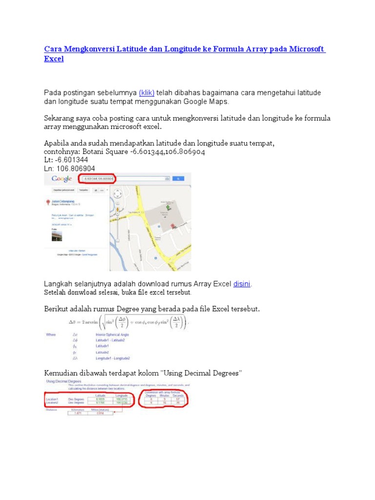 Cara Mengkonversi Latitude Dan Longitude Ke Formula Array Pada Microsoft Excel