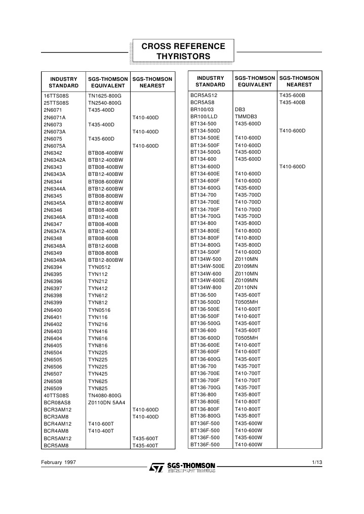 Thyristor Equivalent Cross Reference | PDF