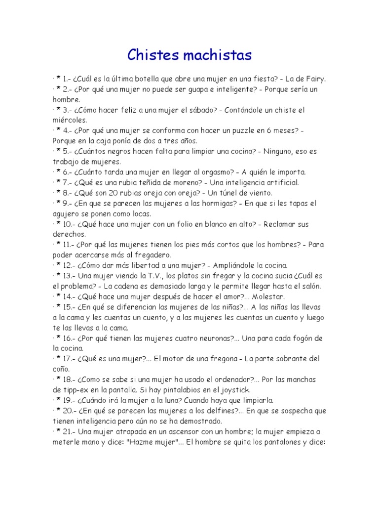 Chistes Machistas | PDF | Machismo | Mujer, image size:768x1024