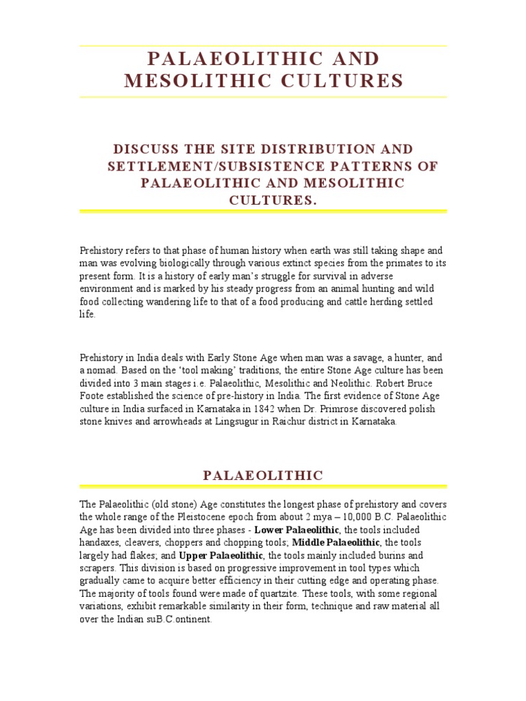 Palaeolithic and Mesolithic Cultures | PDF | Paleolithic | Stone Age